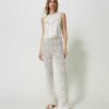 TWINSET Pantaloni Flare In Maglia Crochet A Fiori Beige Hot