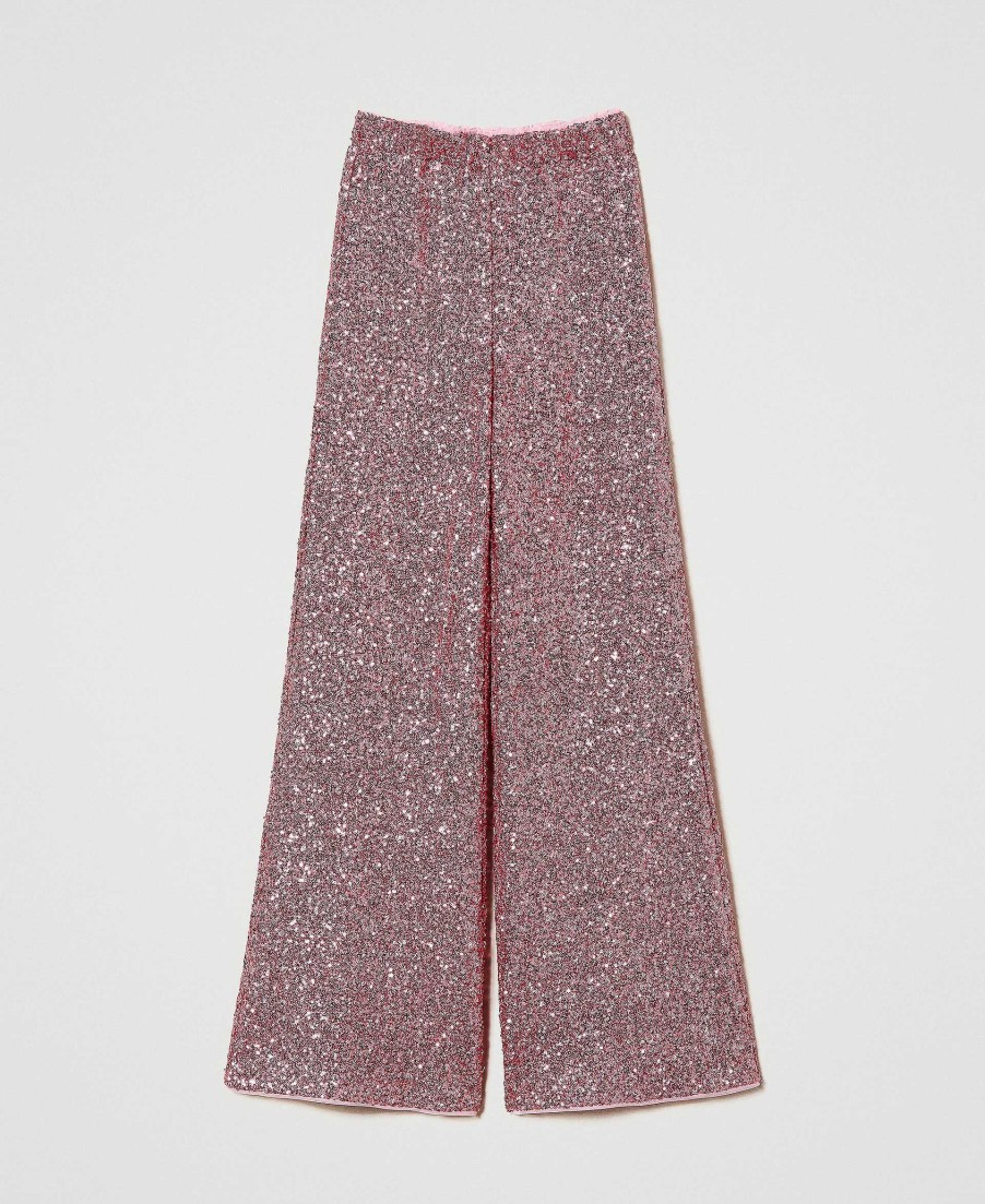 TWINSET Pantaloni A Palazzo In Full Paillettes Rosa Best