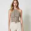 TWINSET Top In Maglia Crochet Lurex Multicolor Beige Hot