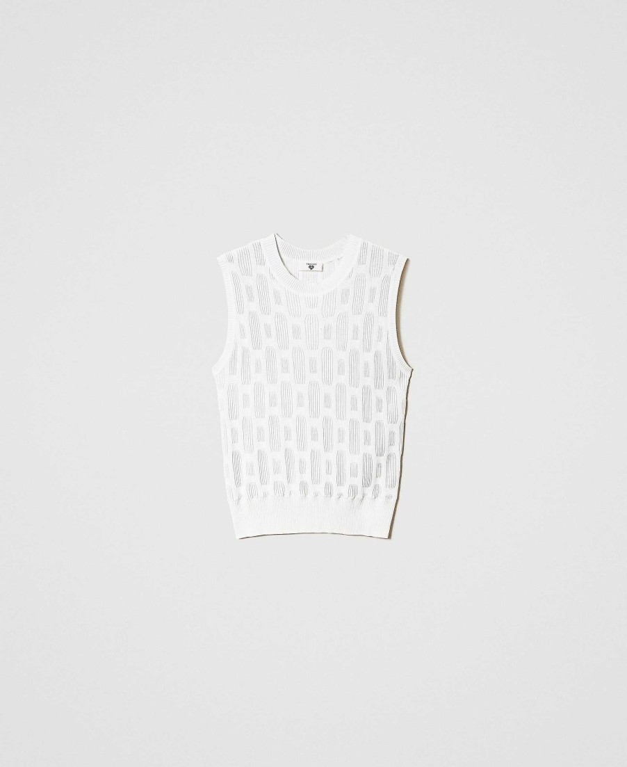 TWINSET Top In Maglia Con Motivo Geometrico Bianco Hot