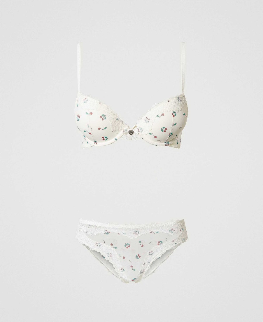 TWINSET Reggiseno Push-Up E Brasiliana In Tulle Bianco Hot