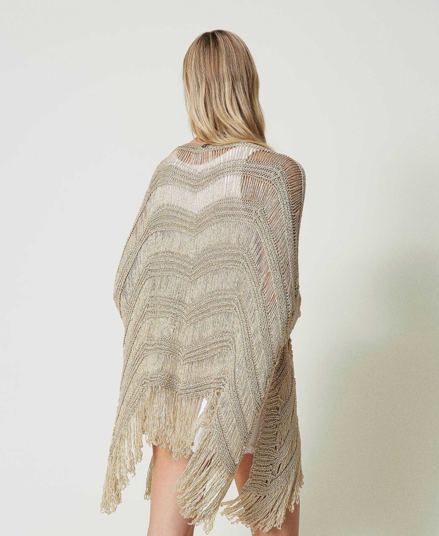 TWINSET Poncho In Maglia Con Frange Bianco Wholesale