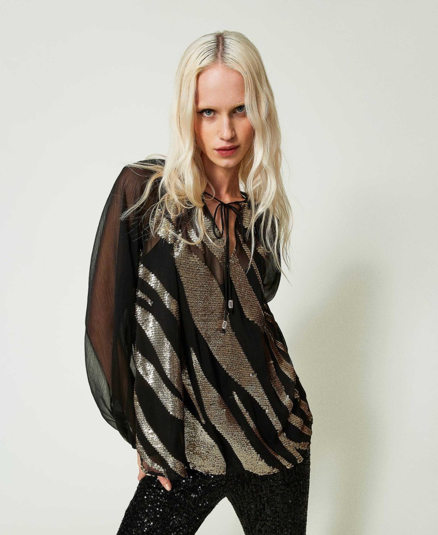 TWINSET Blusa Con Ricamo Animalier Nero Clearance