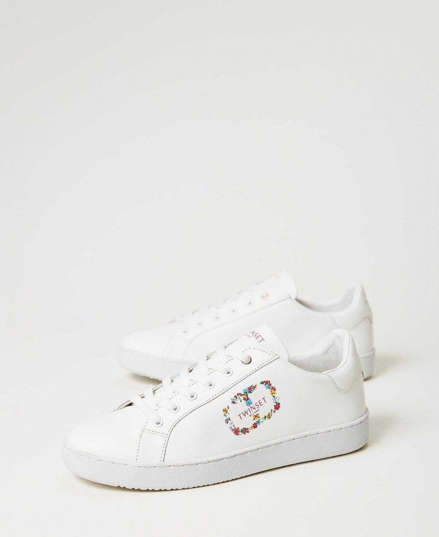 TWINSET Sneakers In Pelle Con Oval T A Fiori Bianco Hot