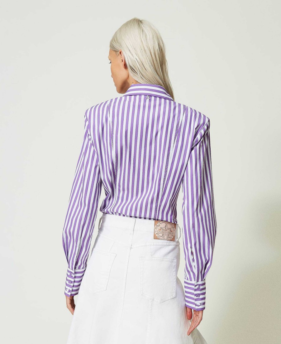 TWINSET Camicia A Righe Con Cotone Organico Viola Best