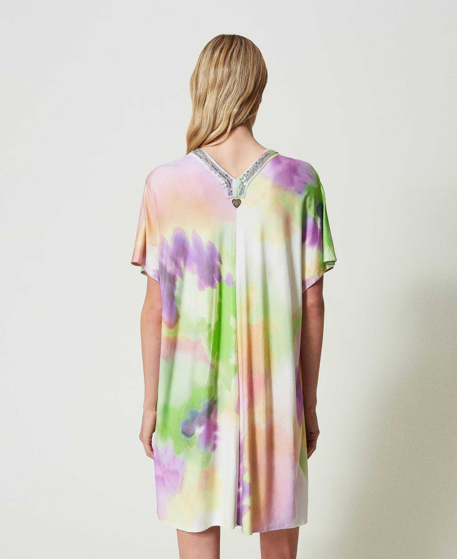 TWINSET Caftano A Stampa Tie-Dye Con Paillettes Fantasia Hot