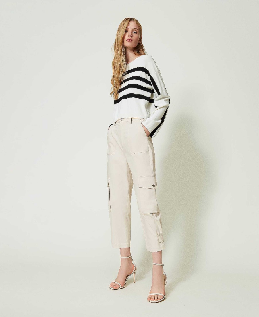 TWINSET Pantaloni Cargo In Gabardina Bianco Clearance