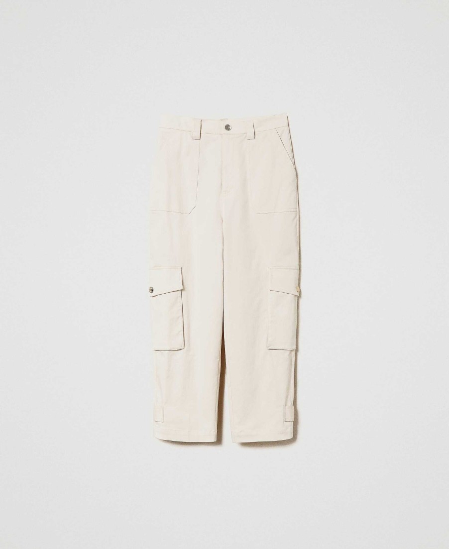 TWINSET Pantaloni Cargo In Gabardina Bianco Clearance