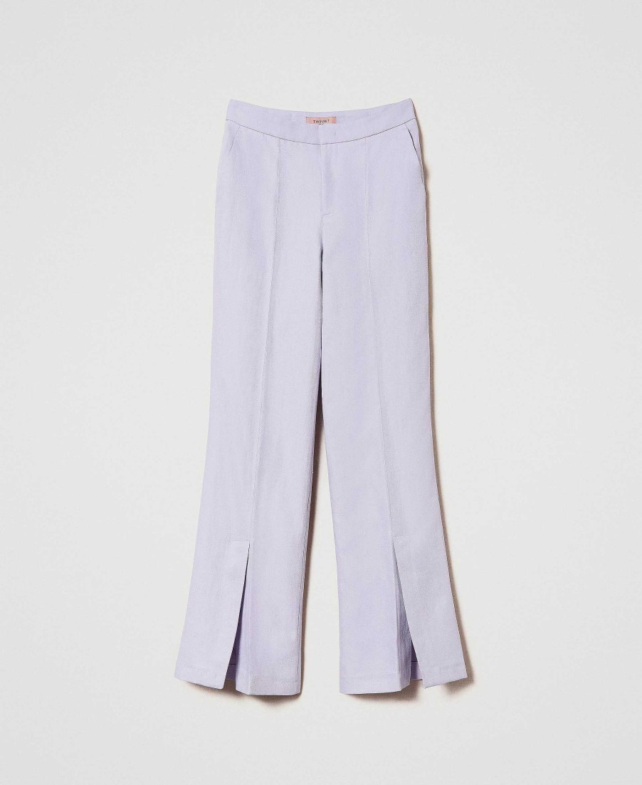 TWINSET Pantaloni In Saia Di Lino Con Spacchi Viola Hot