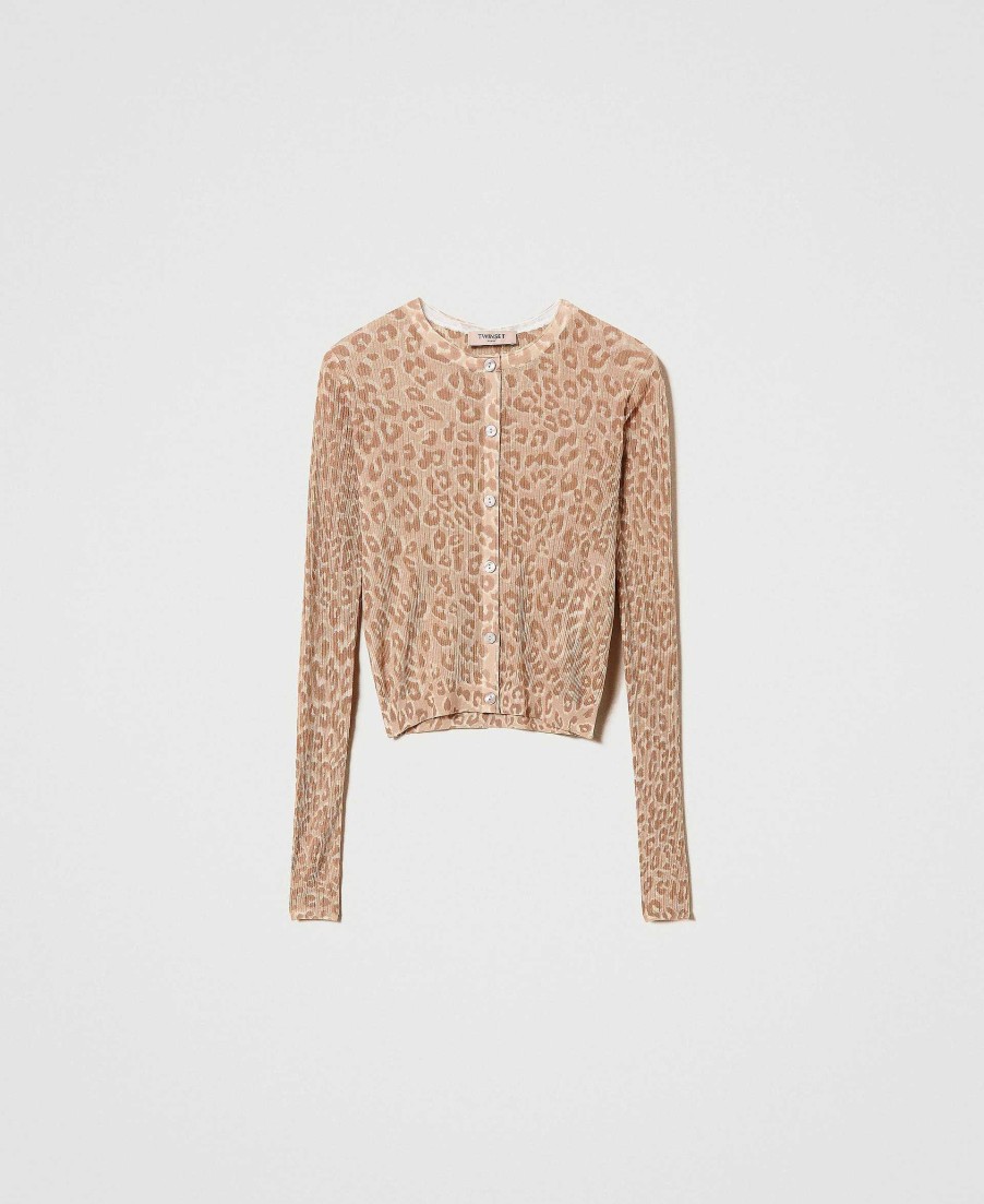 TWINSET Cardigan Corto A Stampa Animalier Beige Clearance