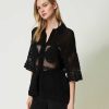 TWINSET Camicia In Creponne E Crochet Nero Clearance