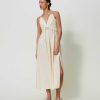 TWINSET Abito Lungo In Popeline Con Oval T E Lacci Beige Clearance