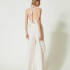 TWINSET Pantaloni Wide Leg In Tela Di Misto Lino Bianco Hot