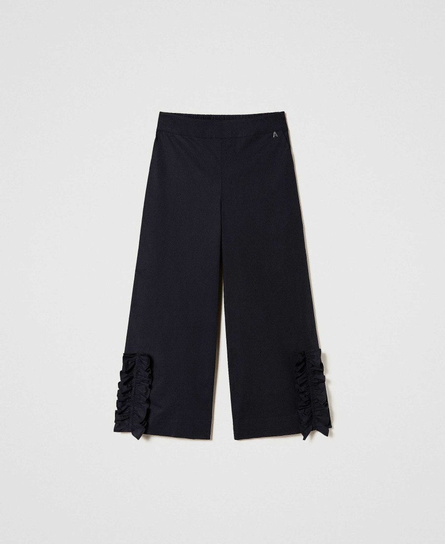 TWINSET Pantaloni Cropped Con Volant Nero New