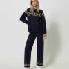 TWINSET Pantaloni In Maglia Jacquard Con Catene Blu Wholesale