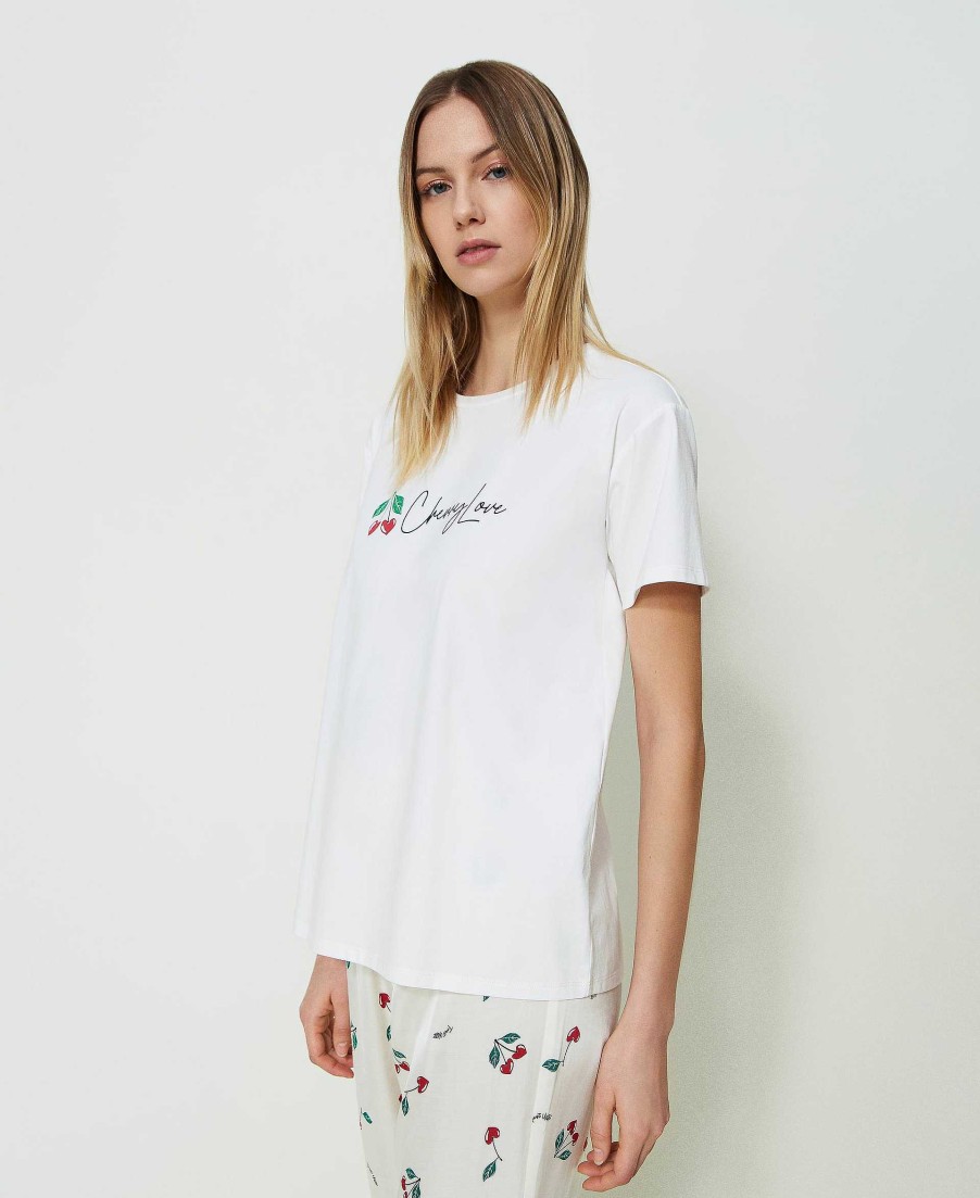 TWINSET T-Shirt Con Stampa Ciliegia Bianco Clearance