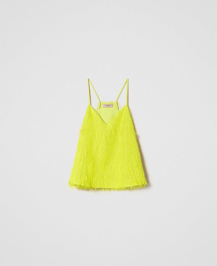 TWINSET Top Con Fili Effetto Piume Giallo Hot