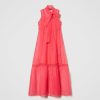 TWINSET Abito Lungo In Organza Con Sottoveste Fucsia New