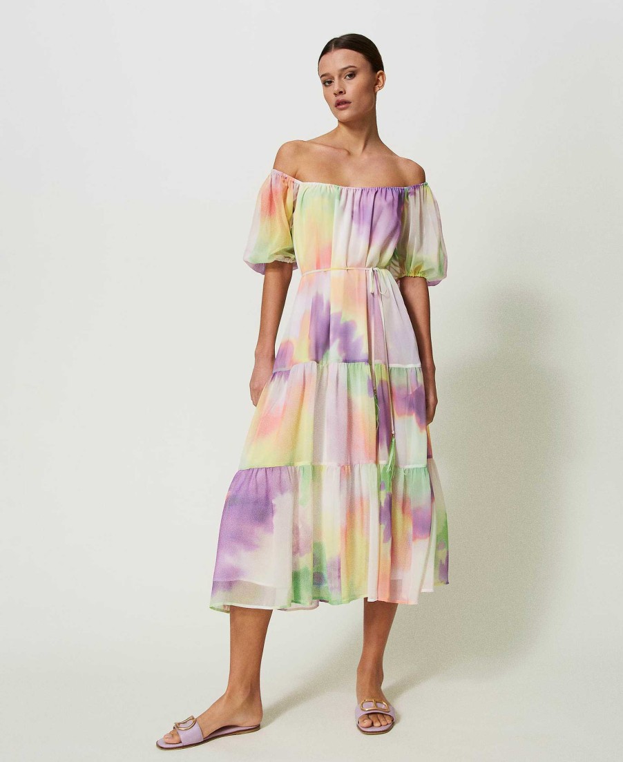 TWINSET Abito Longuette A Stampa Tie-Dye Fantasia Clearance