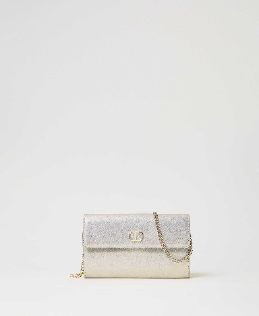 TWINSET Clutch 'Glossy' Effetto Pelle Laminata Grigio Clearance