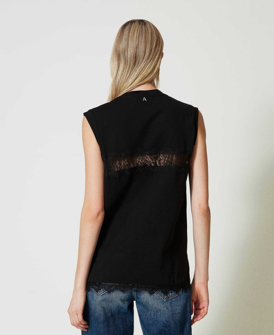 TWINSET T-Shirt Regular Con Pizzo Nero Online