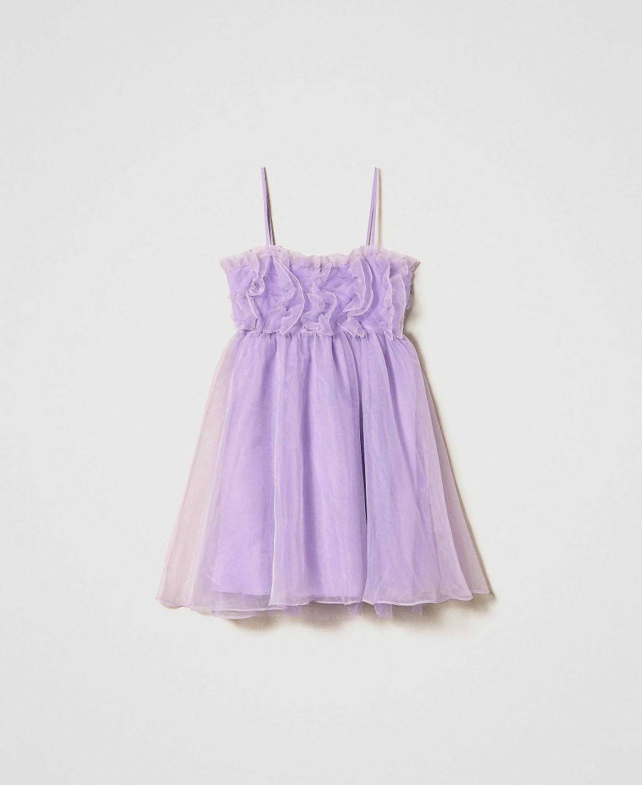 TWINSET Abito Corto In Organza Con Volant Viola Wholesale