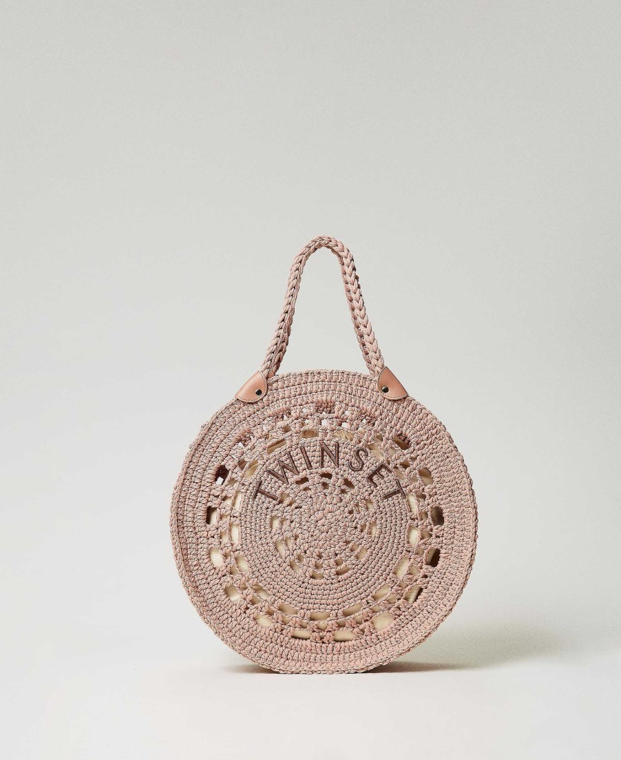 TWINSET Borsa Shopper 'Portofino' In Crochet Con Logo Marrone Hot