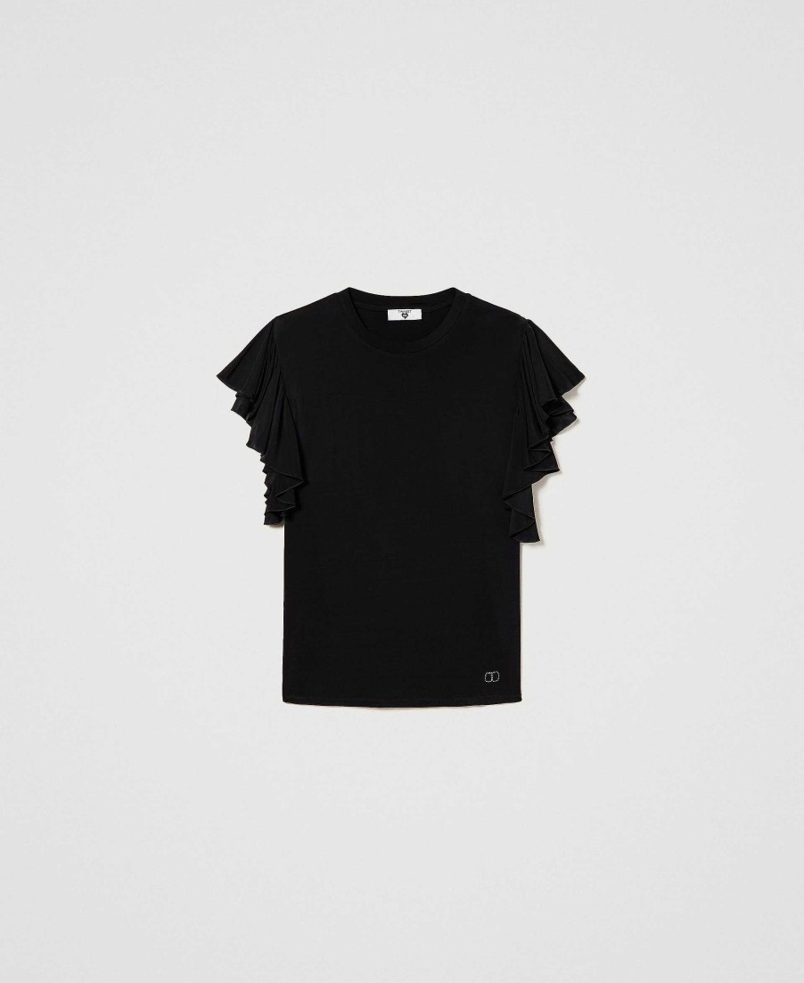 TWINSET T-Shirt Con Maniche Ad Aletta Nero Hot