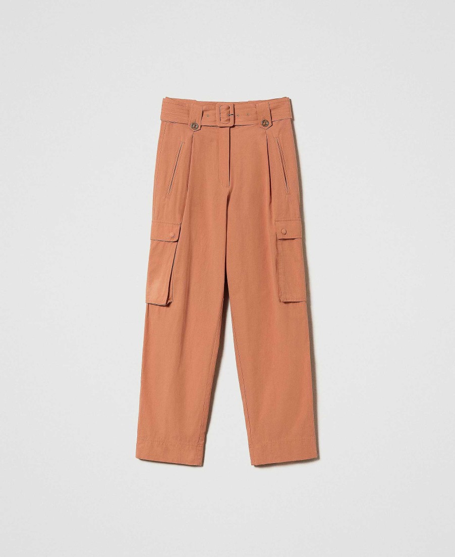 TWINSET Pantaloni Cargo In Popeline Arancio Online