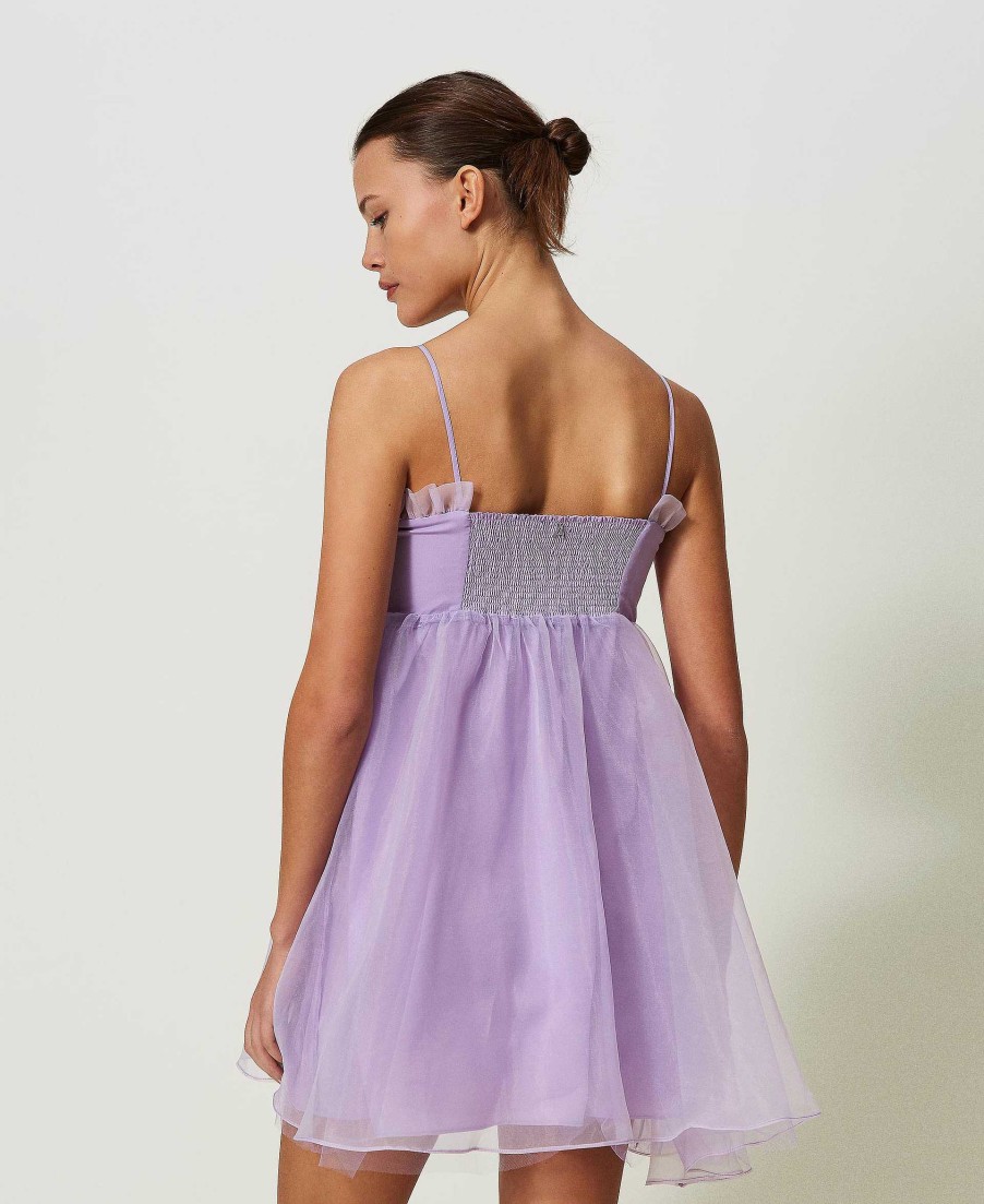 TWINSET Abito Corto In Organza Con Volant Viola Wholesale