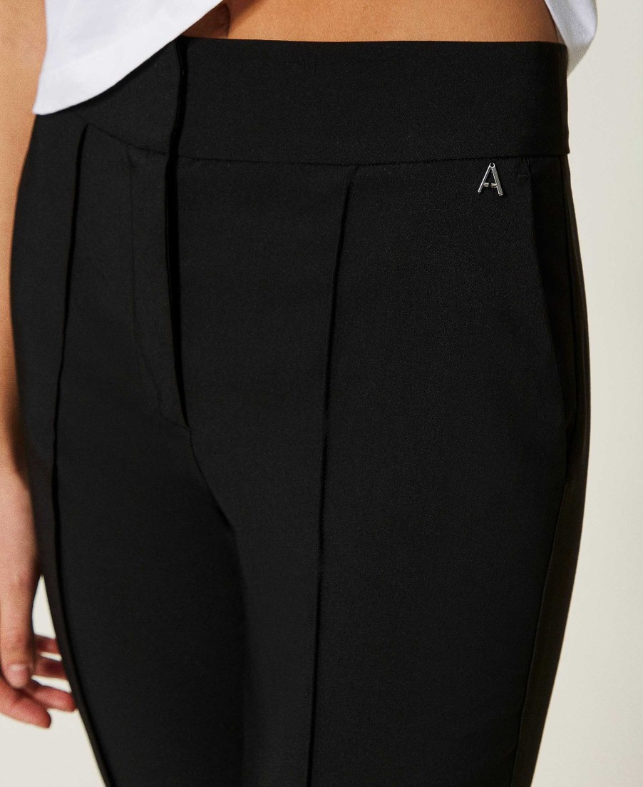 TWINSET Pantaloni Cropped Con Pizzo Macram Nero Online