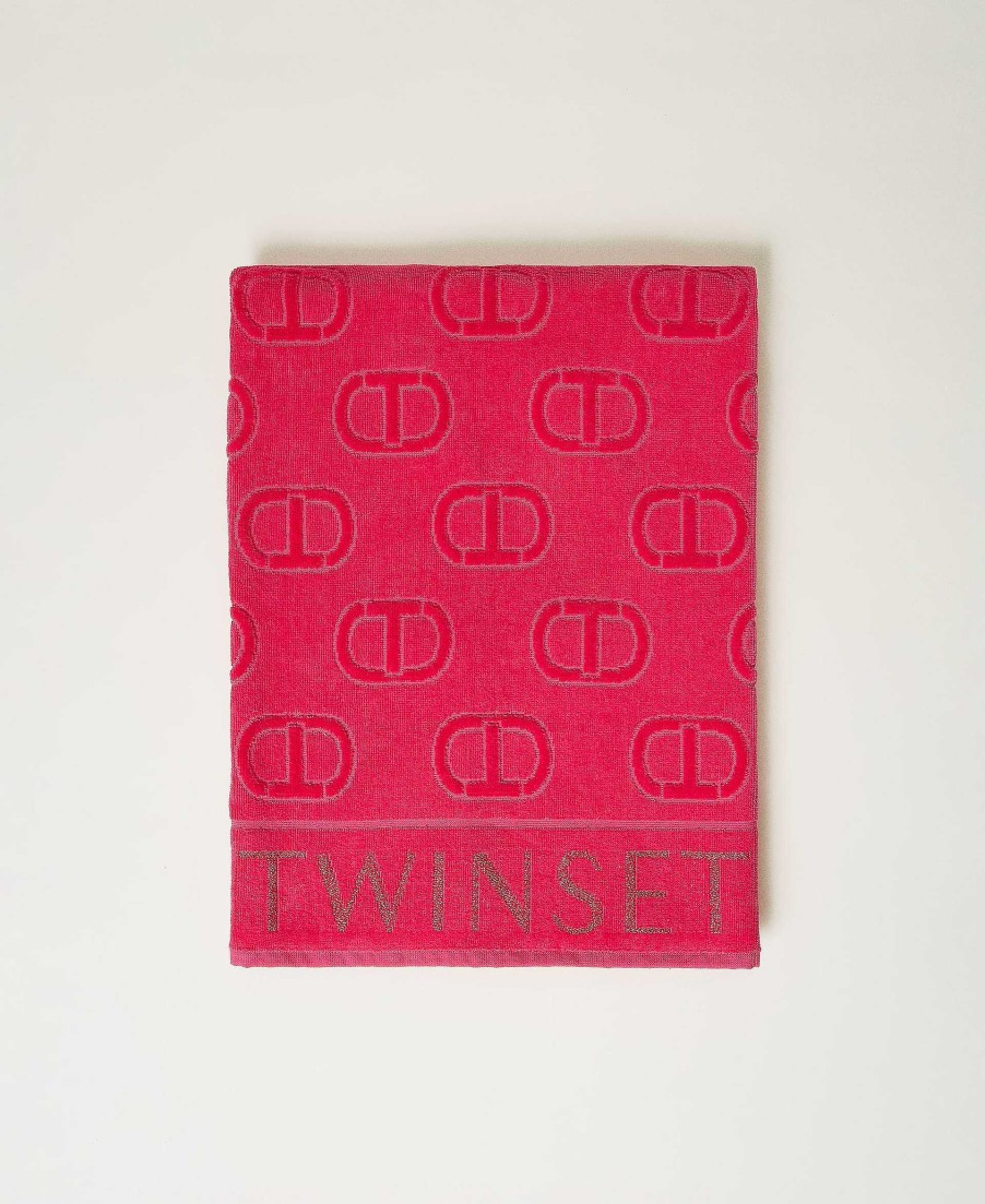 TWINSET Telo Mare In Spugna Con Logo Jacquard Fucsia Online