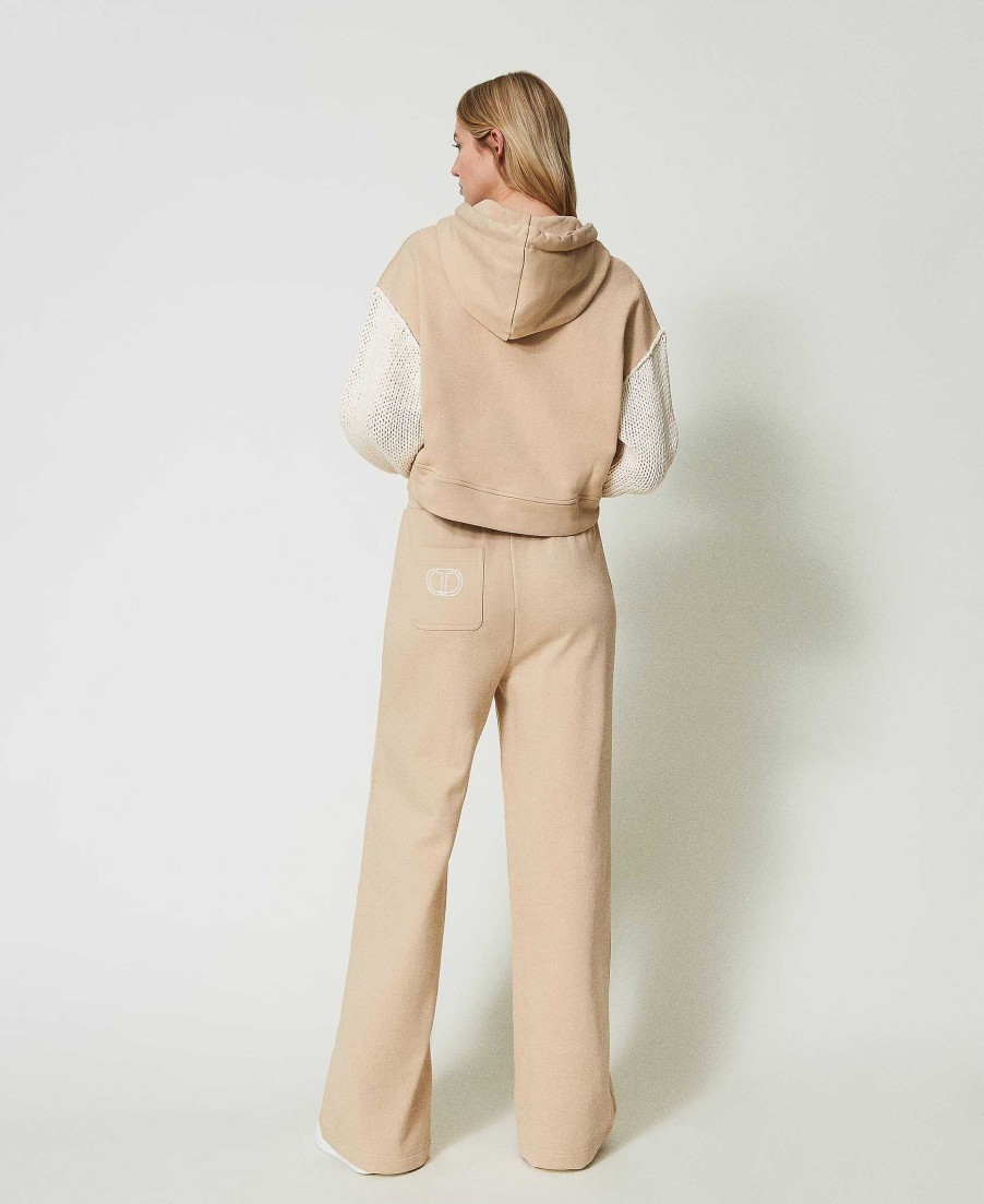 TWINSET Pantaloni Wide Leg In Felpa Beige Clearance