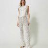 TWINSET Top Senza Maniche Con Ricami A Fiori Bianco New