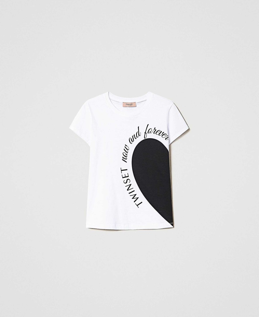 TWINSET T-Shirt Con Stampa A Cuore Bianco Clearance