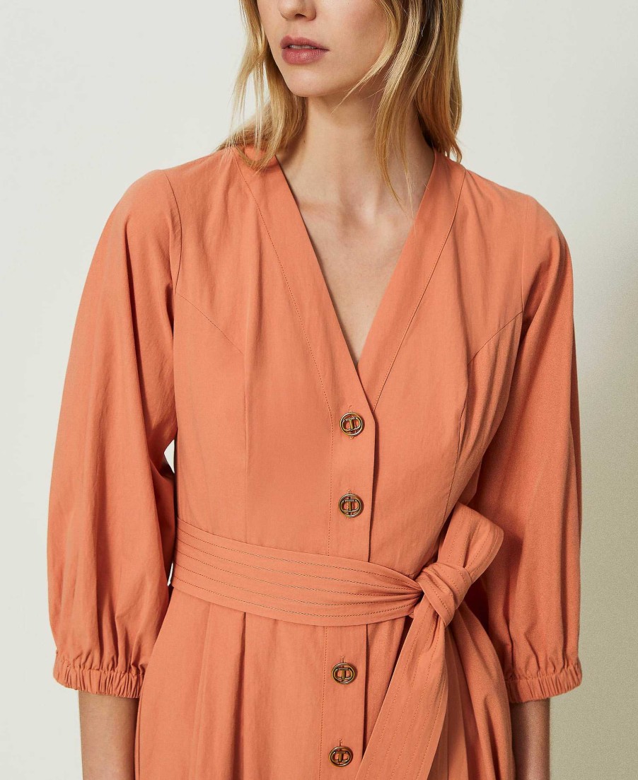 TWINSET Abito Longuette In Popeline Arancio Clearance