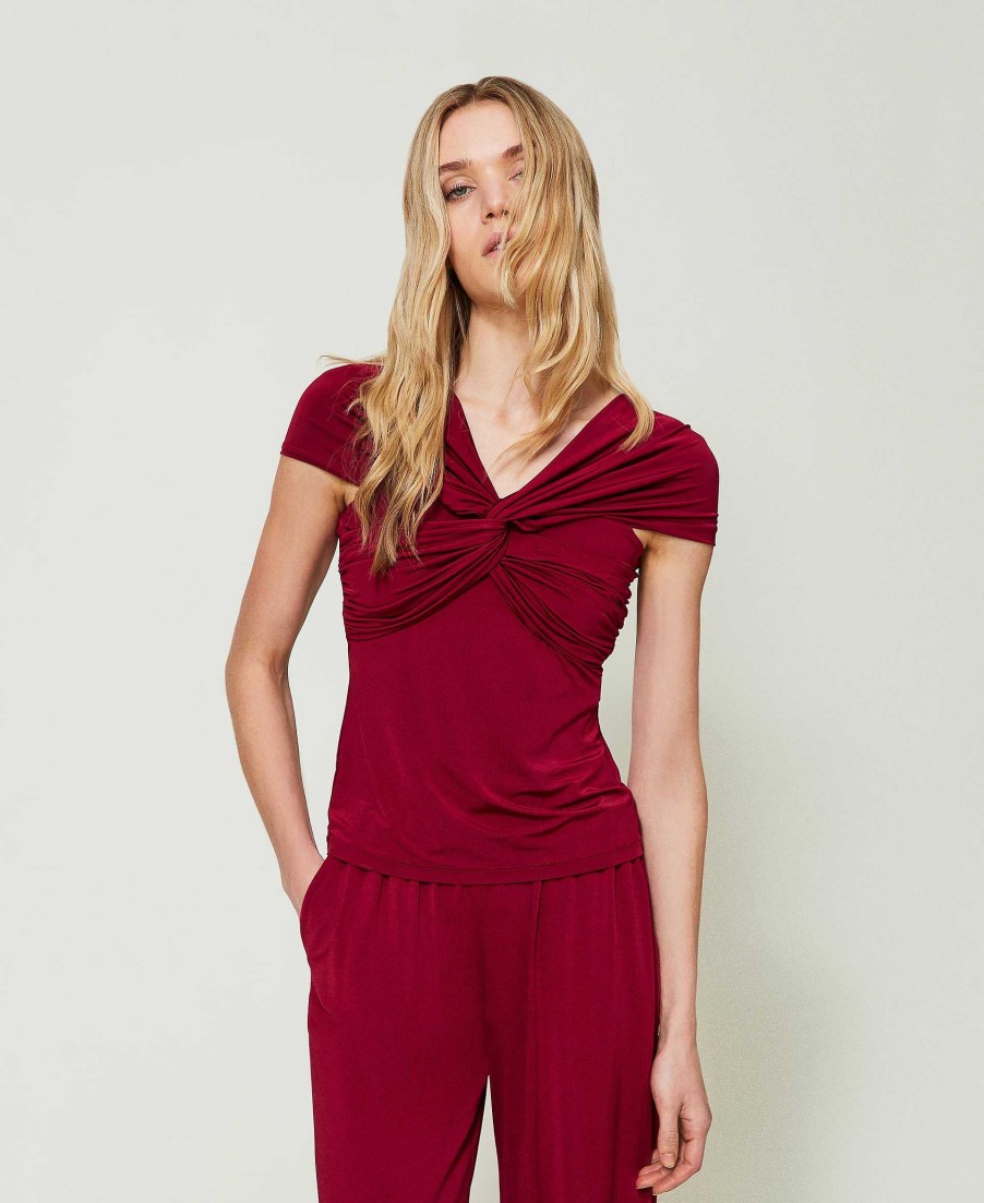 TWINSET Top Fitted Con Drappeggio Rosso New