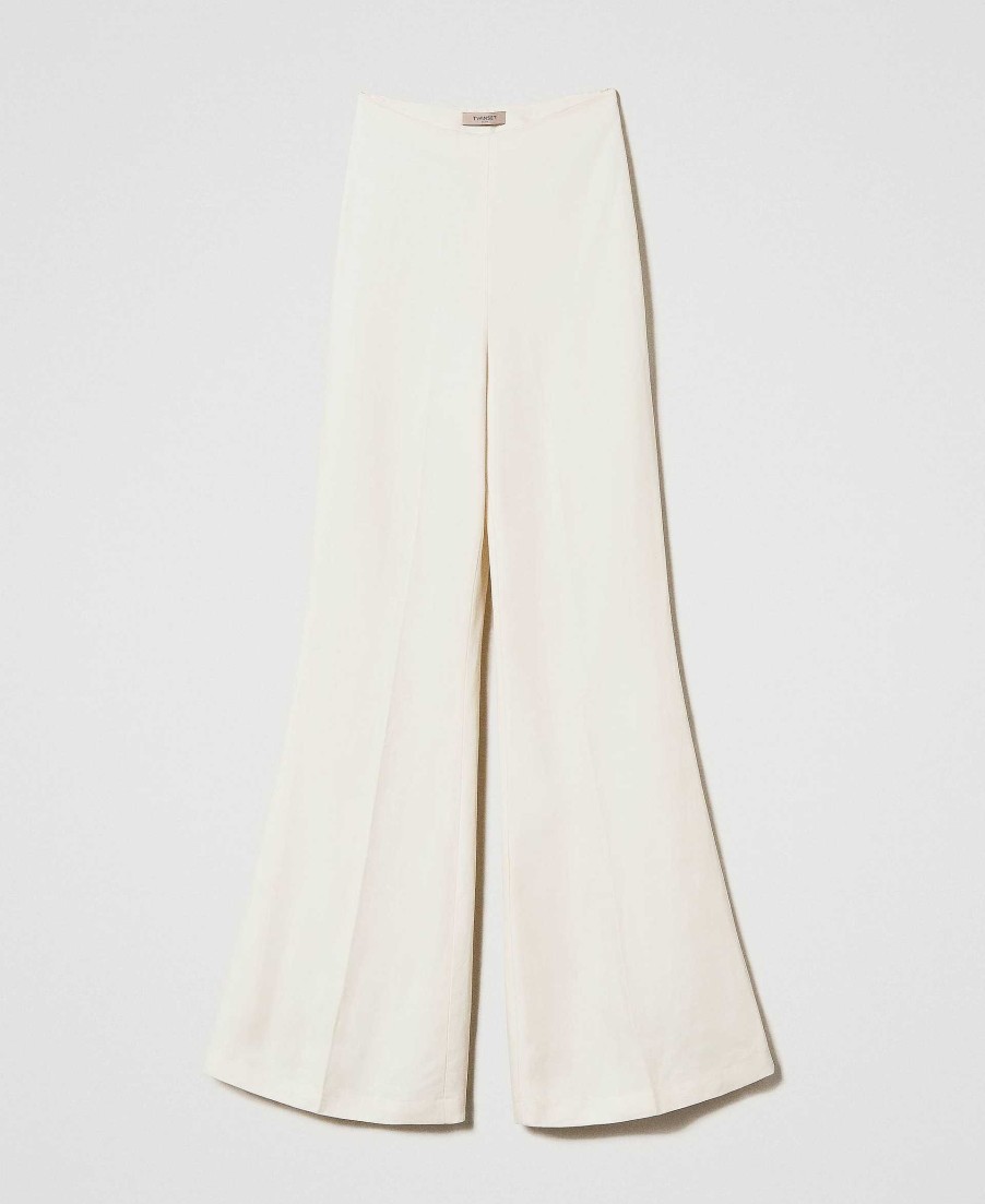 TWINSET Pantaloni Flare In Misto Lino Beige Online