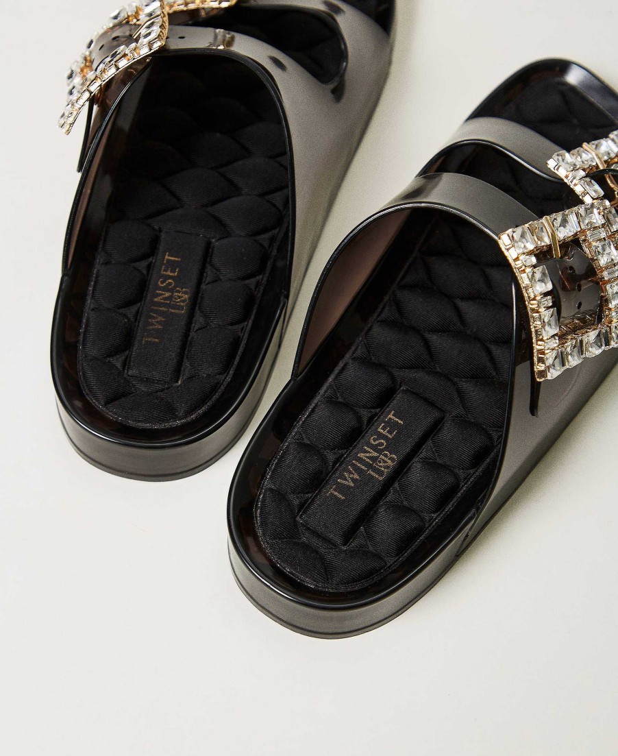 TWINSET Sandali Slide Con Fibbia Gioiello Nero Online