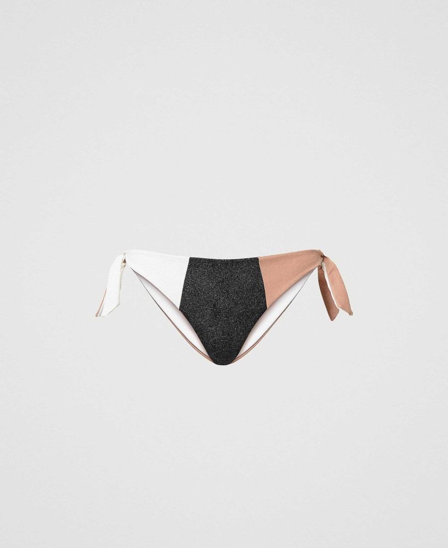 TWINSET Tanga Da Bagno Color Block Con Fiocchi Marrone Hot