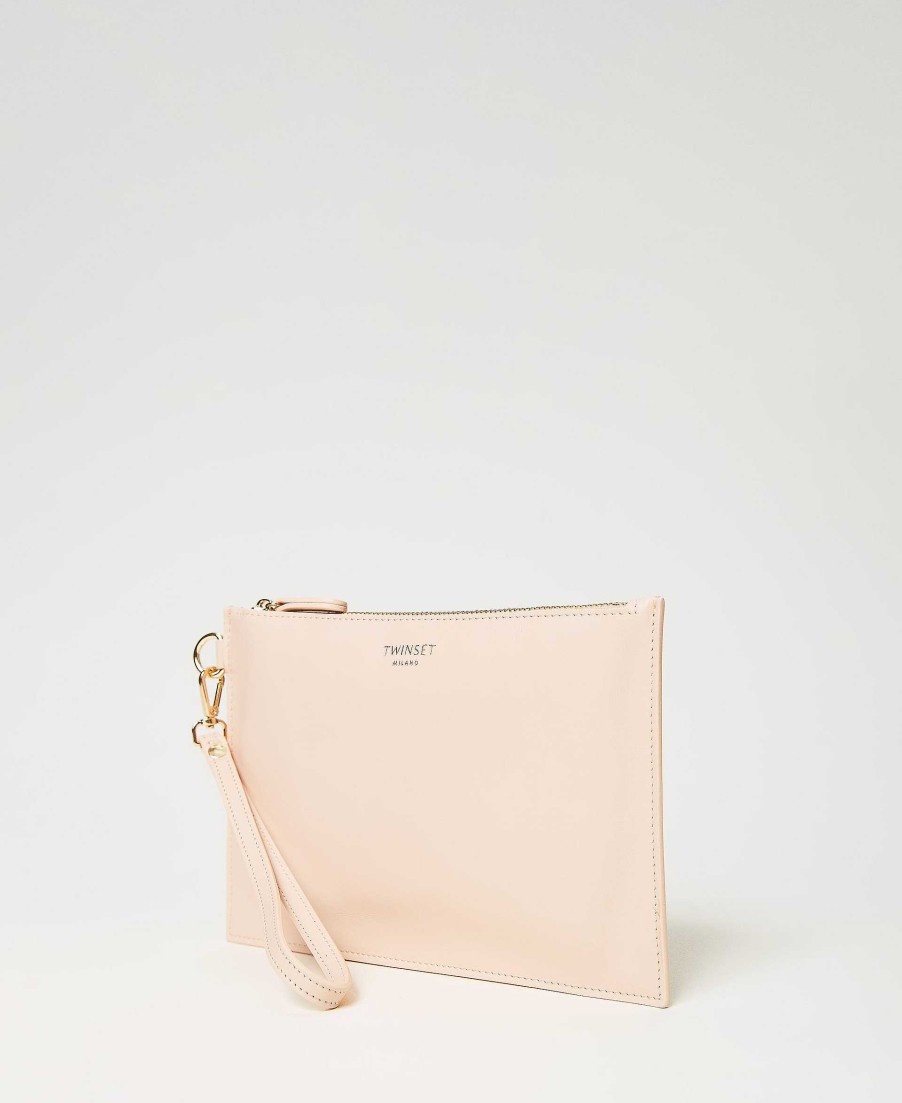 TWINSET Pochette In Pelle Con Logo Rosa Clearance