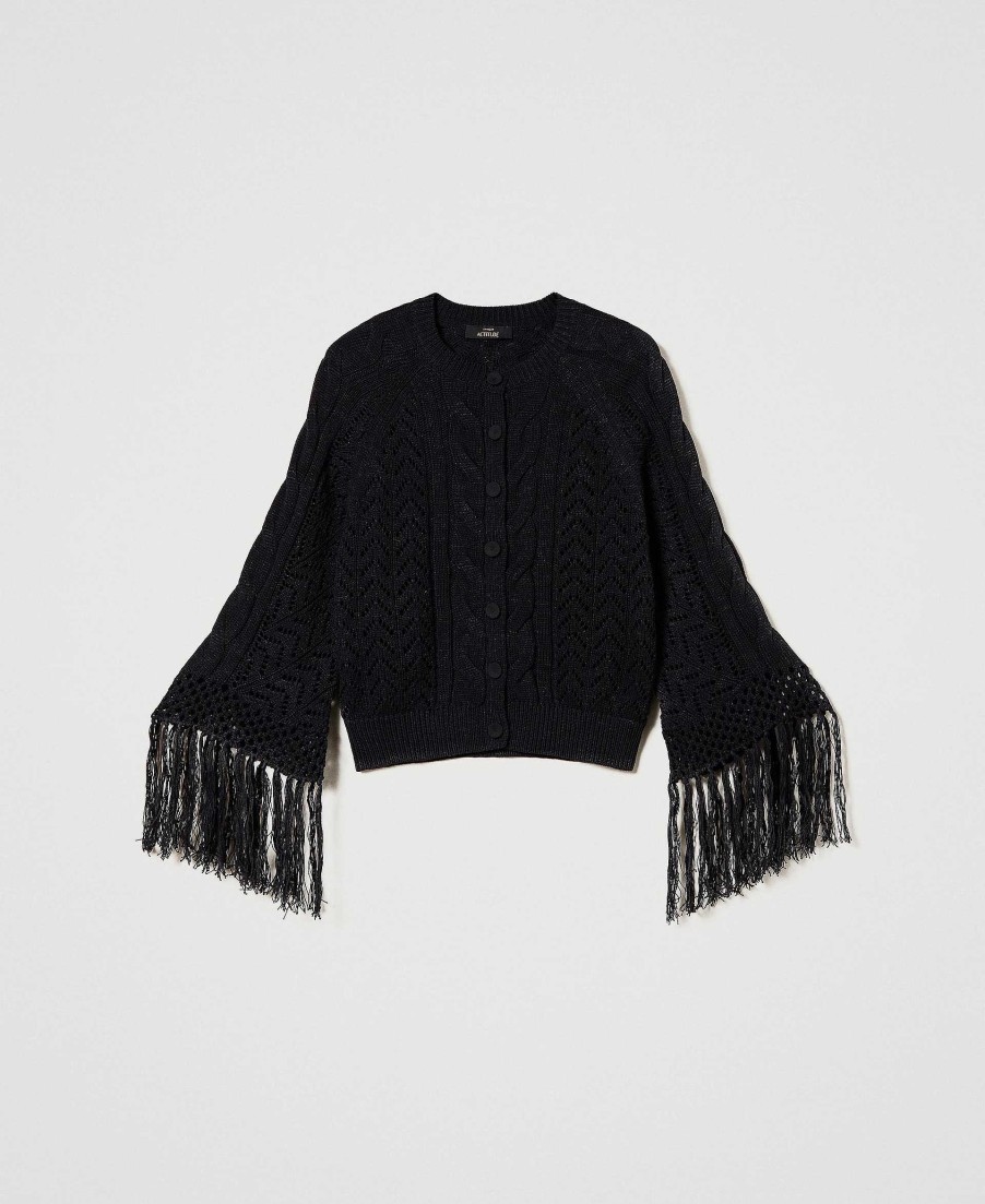 TWINSET Cardigan In Maglia Con Frange Nero Online