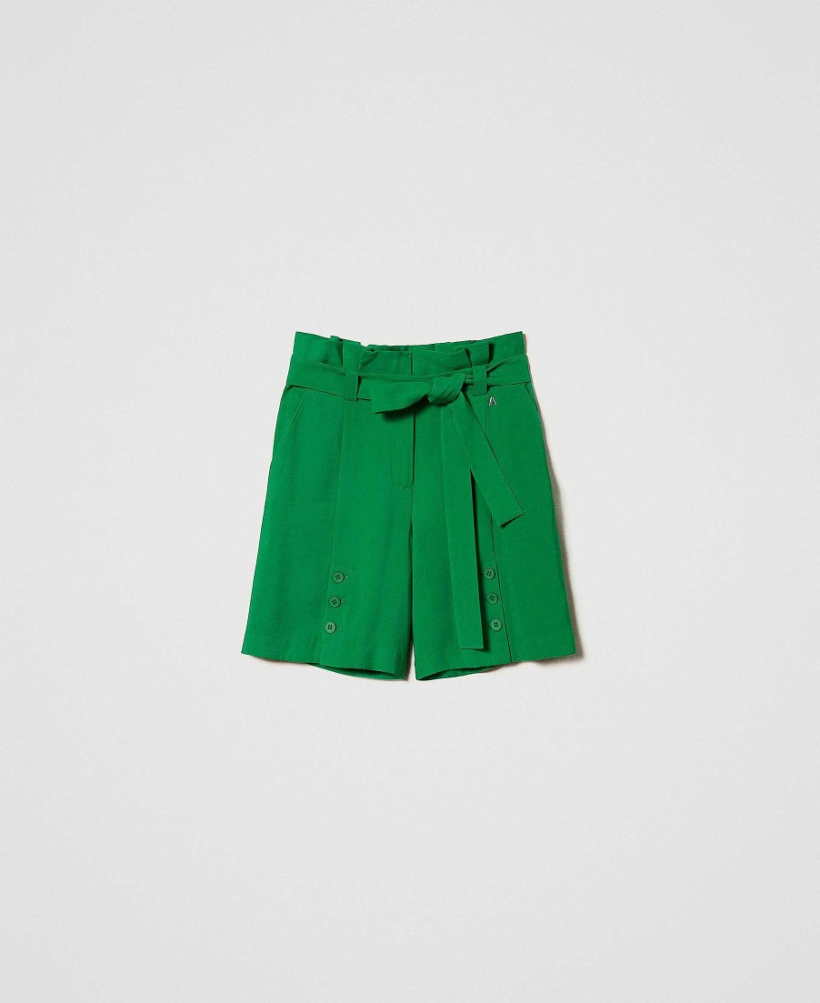 TWINSET Shorts A Vita Alta Con Cintura Verde New