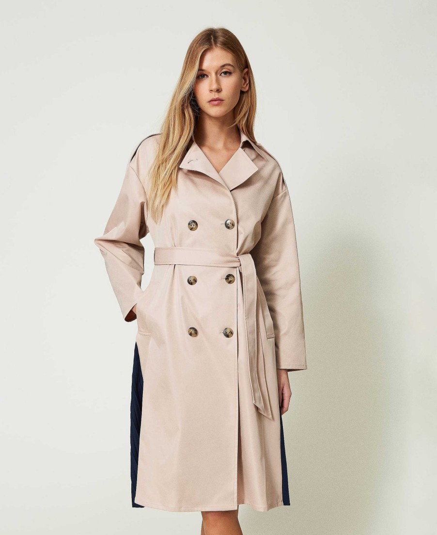 TWINSET Trench In Gabardina Con Retro Pliss Beige Online