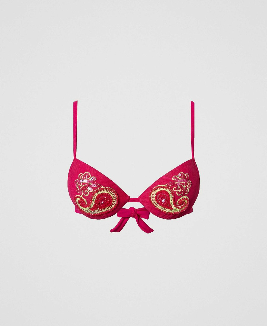 TWINSET Push-Up Da Bagno Con Ricamo Fucsia New