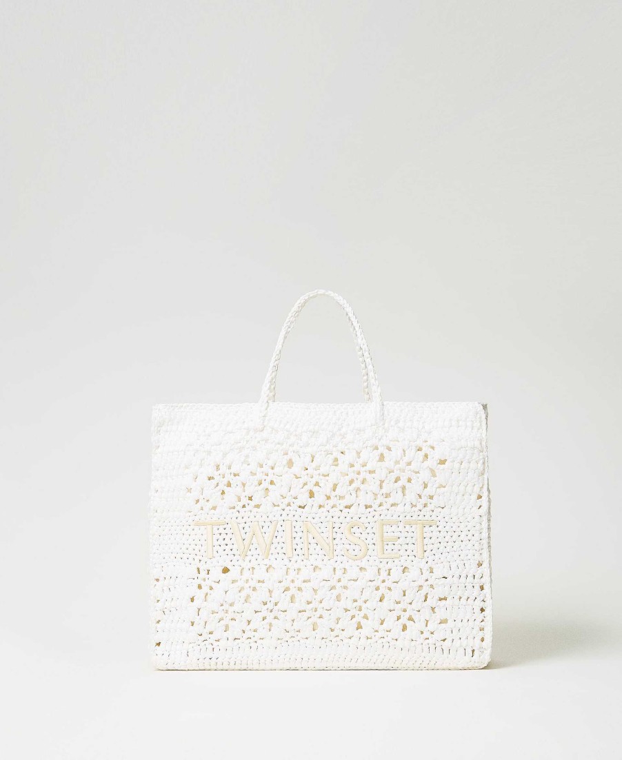 TWINSET Borsa Shopper 'Boh Mien' Crochet Bianco New