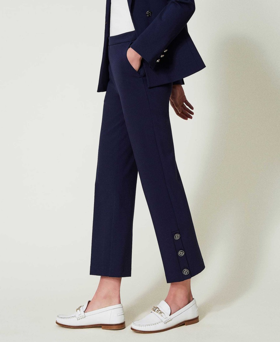 TWINSET Pantaloni Cropped Con Bottoni Oval T Blu Hot