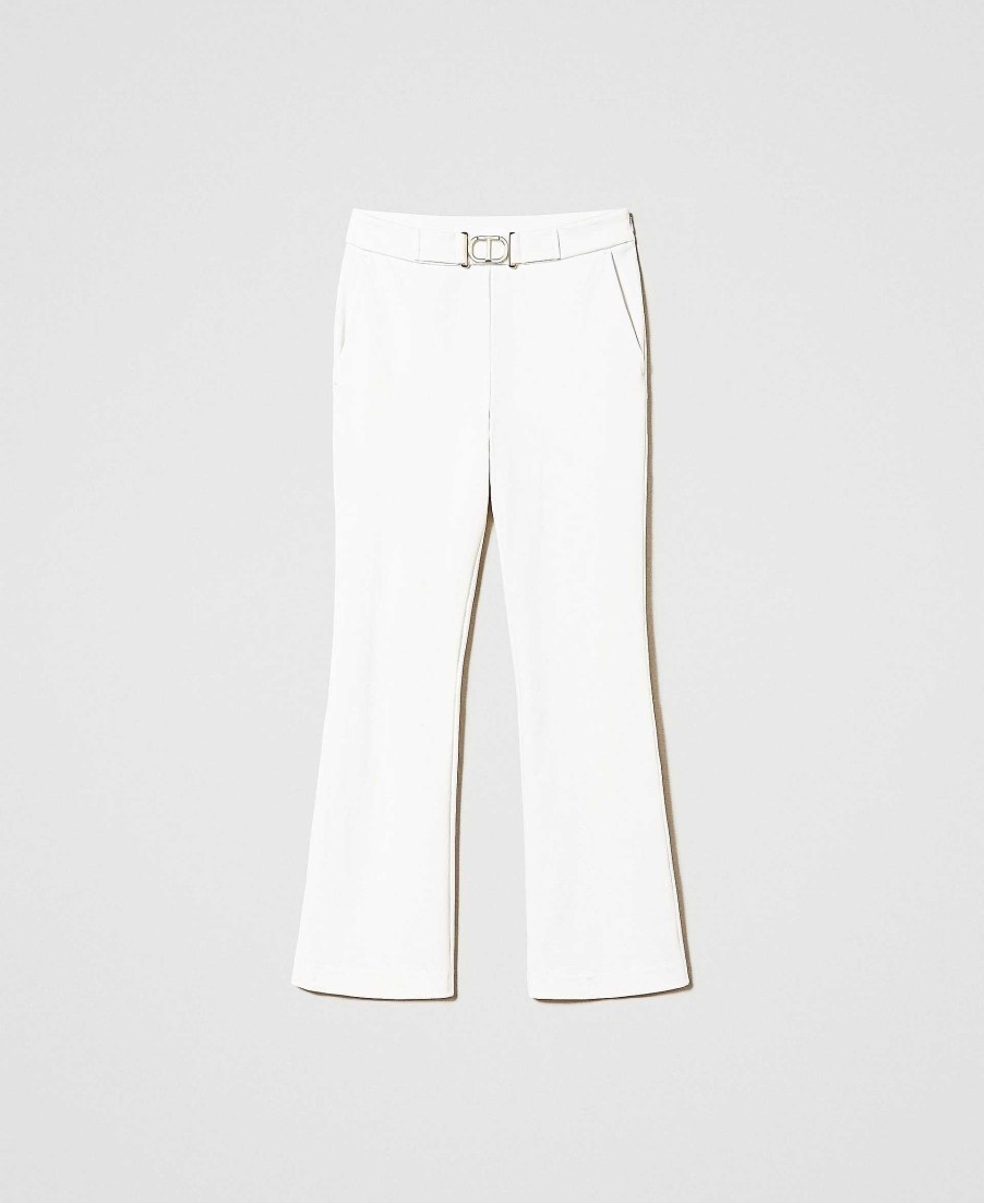 TWINSET Pantaloni Flare Con Fibbia Oval T Bianco New