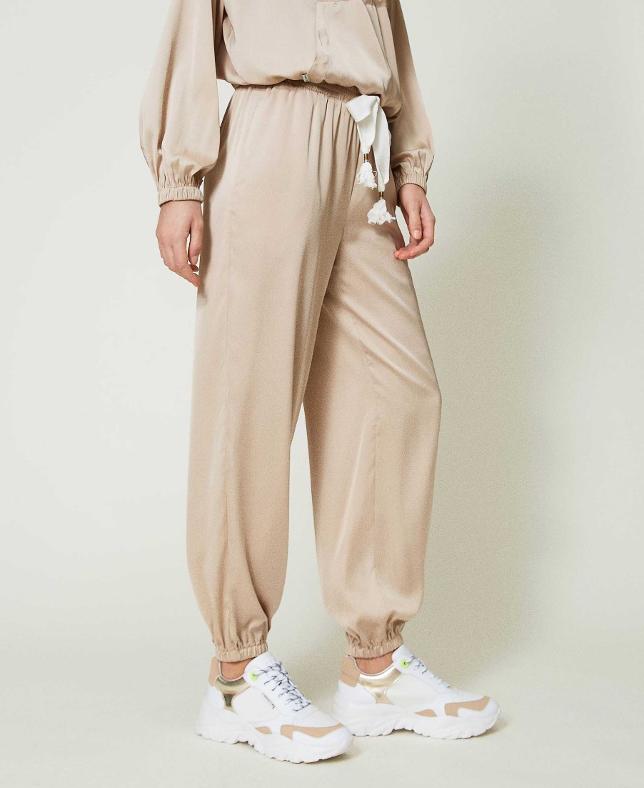 TWINSET Pantaloni Joggers In Raso Beige Best