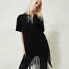 TWINSET Maxi T-Shirt Con Frange Di Paillettes Nero Clearance